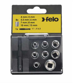 Set nasadnih glava sa adapterom HEX Nut Felo 05798106 9 kom